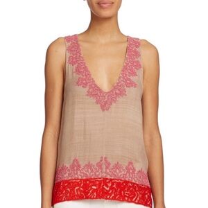 JOIE Jules B Beaded Silk Sleeveless V Neck Tank Top Size Small